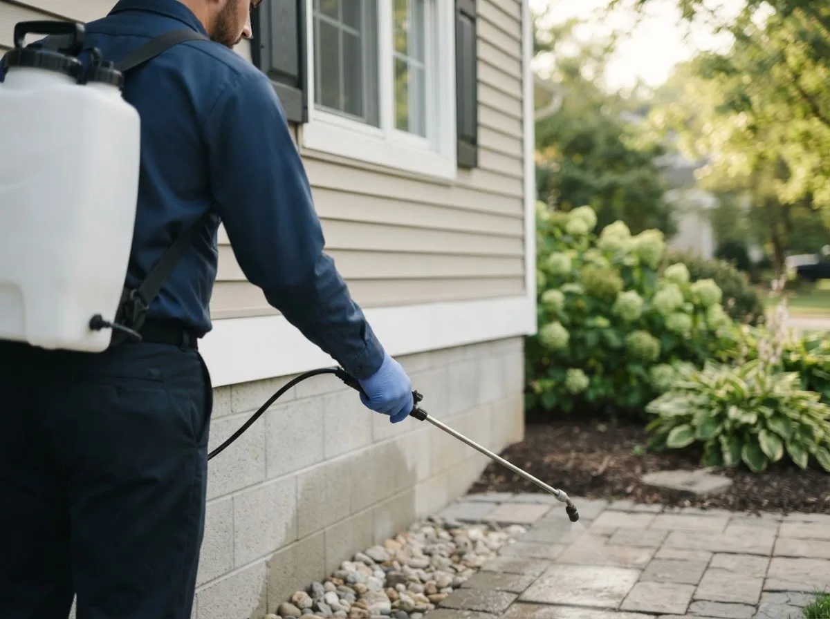 Pest control technician inspecting a home in Encino, TX